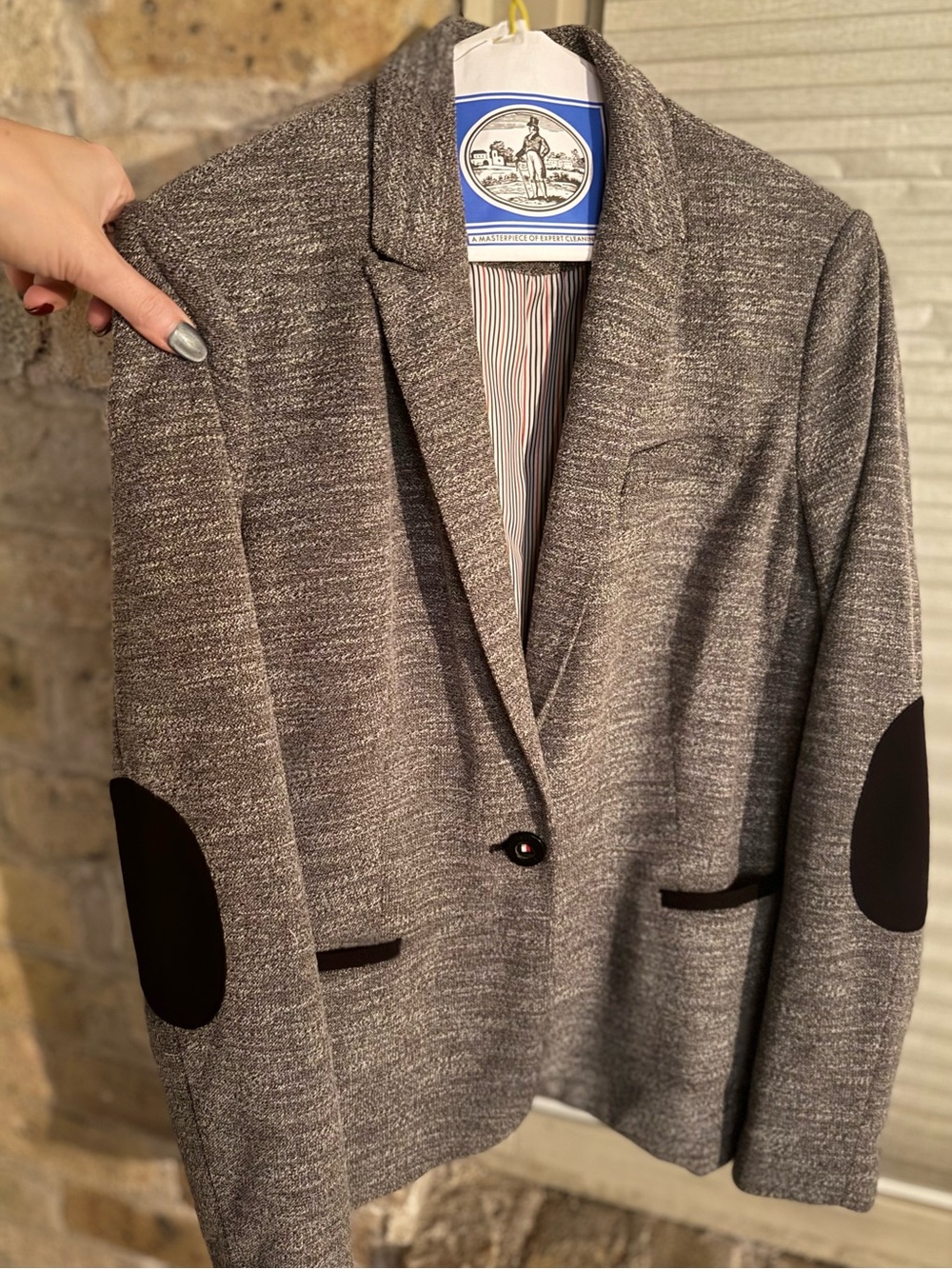 Tommy Hilfiger Heather Gray Knit Blazer with Black Elbow Patches